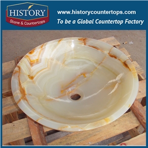 Great Scratch Resistence Anti- Dirt Top Sell Nature White Onyx Stone Polished Surface Wholesale Round Bathroom Wash Sink Basin