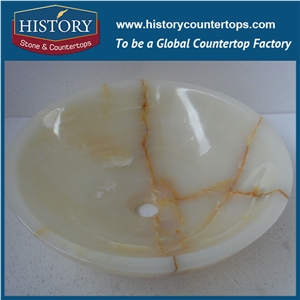 Great Scratch Resistence Anti- Dirt Top Sell Nature White Onyx Stone Polished Surface Wholesale Round Bathroom Wash Sink Basin