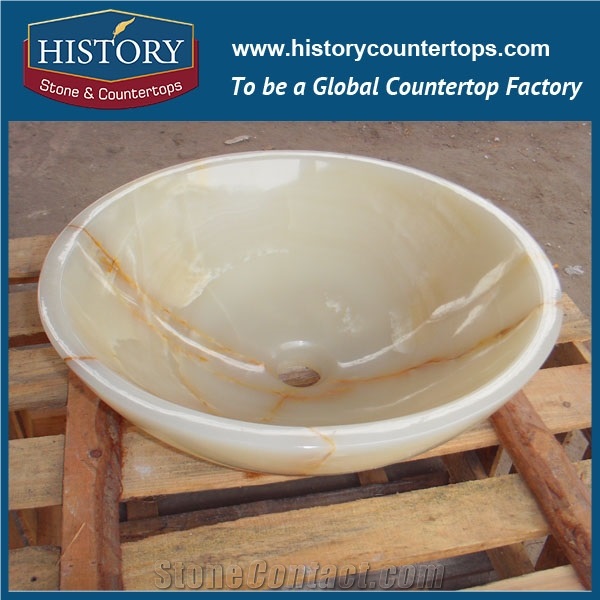 Great Scratch Resistence Anti- Dirt Top Sell Nature White Onyx Stone Polished Surface Wholesale Round Bathroom Wash Sink Basin