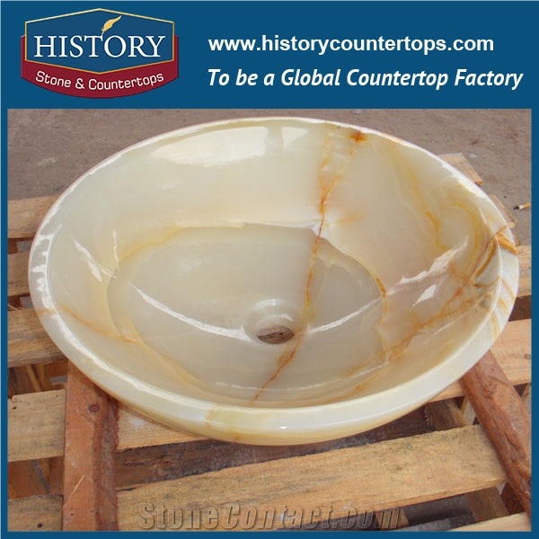Great Scratch Resistence Anti- Dirt Top Sell Nature White Onyx Stone Polished Surface Wholesale Round Bathroom Wash Sink Basin