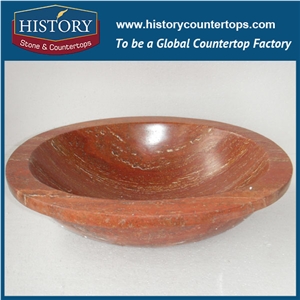 Hand Carved Modern Design Home Used Natural Red Travertine Stone Oval Shape Sanitary Ware Wash Basin Sink, Single Hand Sinks for Compact Bathrooms