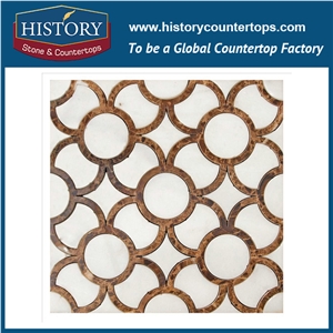 High Pressure Water Jet Cutter Machines White Marble and Dark Emperador Flower Pattern Bathroom, Kitchen Stone Mosaic Tiles, Flooring & Wall Mosaic