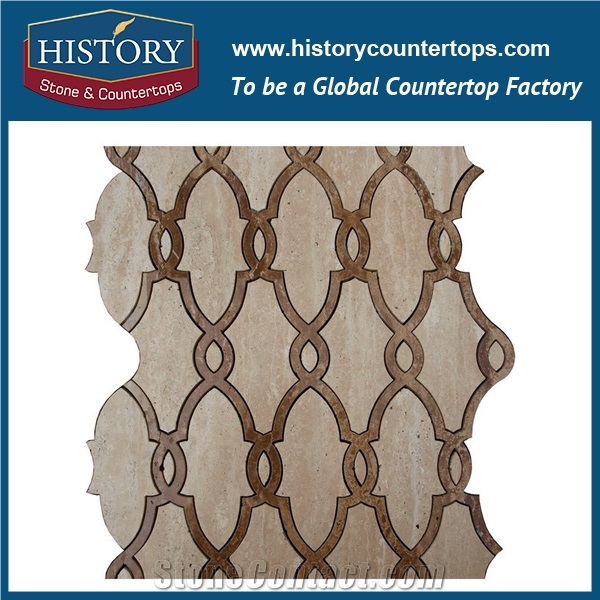 High Pressure Water Jet Cutter Machines White Marble and Dark Emperador Flower Pattern Bathroom, Kitchen Stone Mosaic Tiles, Flooring & Wall Mosaic