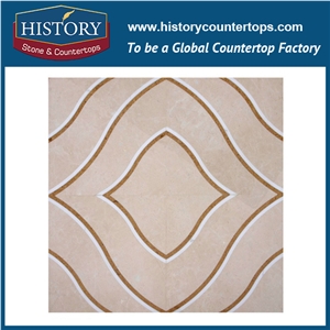 High Pressure Water Jet Cutter Spain Cream Marfil, Indus Gold, Aristone White Marble Kitchen Stone Wave Mosaic Tiles, Flooring & Wall Stone Mosaic