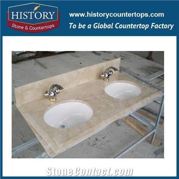 History Hot Selling Hmj023 Botticino Classic Natural Marble Flat Polished Stone Wholesale Pre Cut with Trim Molding Integrated for Apartment Countertop, Bathroom Vanity Tops