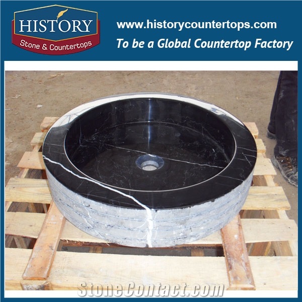 History New Design Summer Popular Nero Marquina Black Marble Westen Modern Style Long Time Duration Round Bathroom Sinks & Basin for Sale