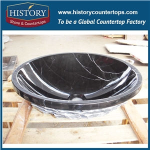 History New Design Summer Popular Nero Marquina Black Marble Western Modern Style Long Time Duration Round Bathroom Sinks & Basin for Sale