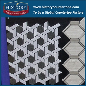 History Stone Advanced Design High Reputation Reliable Quality, Natural Grey Wood Vein and Black Marble Mixed Color Basket Weave Mosaic Tile for Indoor or Outdoor, Floor & Wall Mosaic Tile