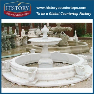 History Stone Aesthetic Appearance with Factory Price, Advanced Design White Marble Disk Pool with Carved Vase Two Tiers Fountain for Landscaping Ornament, Decorative Garden Water Fountain