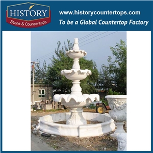 History Stone Aesthetic Appearance with Factory Price, Advanced Design White Marble Disk Pool with Carved Vase Two Tiers Fountain for Landscaping Ornament, Decorative Garden Water Fountain
