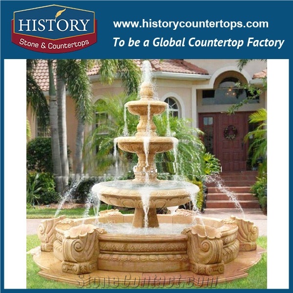History Stone Aesthetic Appearance with Factory Price, Advanced Design White Marble Disk Pool with Carved Vase Two Tiers Fountain for Landscaping Ornament, Decorative Garden Water Fountain
