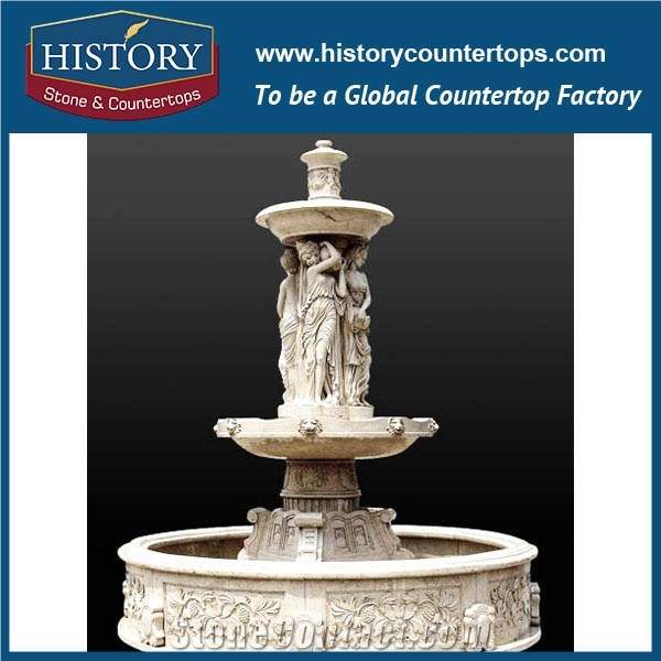 History Stone Attractive Design Cheap Fountain by Qualified Producer in Quanzhou, Natural Yellow Granite Piled up Pillars Two Tiers Fountain for Square, Park, Market, Stone Garden Fountain
