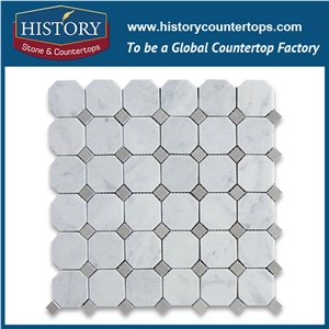 History Stone Attractive Guangdong Supplier Best Price Reliable Quality, Honed Bianco Carrara White Marble 2 Inches Octagon with Grey Dots Mosaic Tiles, Decorative Flooring and Wall Mosaic