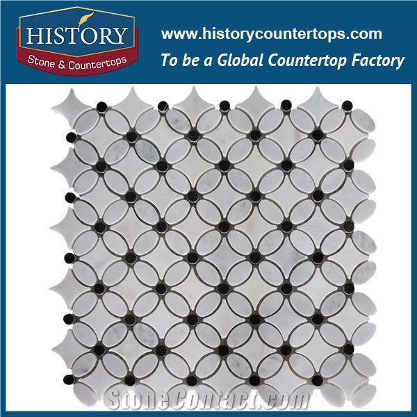 History Stone Beautiful Design Cheap Price, Bianco Carrara White and Black Marble Hexagon Mosaic Tile for Kitchen Backsplash and Tv Background Wall, Decorative Mixed Color Marble Mosaic