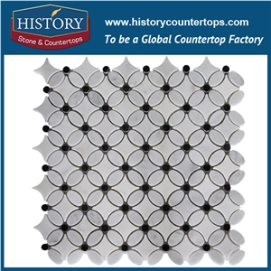 History Stone Beautiful Design Cheap Price, Bianco Carrara White and Black Marble Hexagon Mosaic Tile for Kitchen Backsplash and Tv Background Wall, Decorative Mixed Color Marble Mosaic