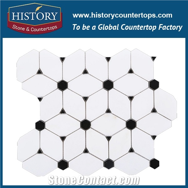 History Stone Beautiful Design Cheap Price, Bianco Carrara White and Black Marble Hexagon Mosaic Tile for Kitchen Backsplash and Tv Background Wall, Decorative Mixed Color Marble Mosaic