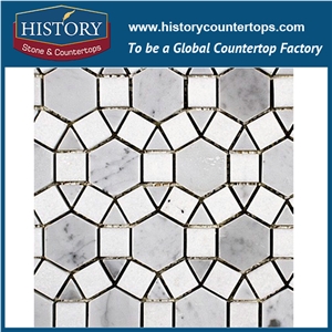 History Stone Beautiful Design Cheap Price, Bianco Carrara White and Black Marble Hexagon Mosaic Tile for Kitchen Backsplash and Tv Background Wall, Decorative Mixed Color Marble Mosaic