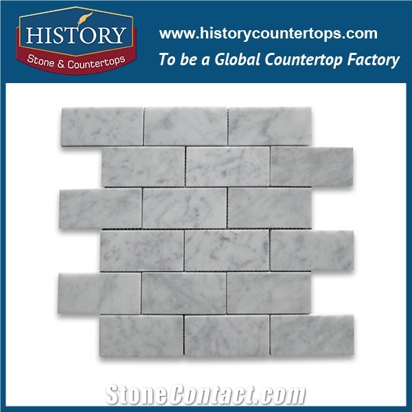 History Stone Beautiful Design Made in China, Natural Honed Bianco Carrara White Marble Natural Stone Grand Brick Linear Pattern Mosaic Tile for Kitchen Backsplash and Tv Background Wall