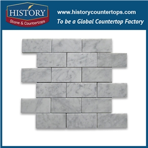 History Stone Beautiful Design Made in China, Natural Honed Bianco Carrara White Marble Natural Stone Grand Brick Linear Pattern Mosaic Tile for Kitchen Backsplash and Tv Background Wall
