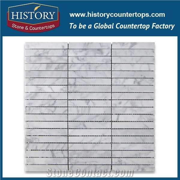 History Stone Beautiful Design Made in China, Natural Honed Bianco Carrara White Marble Natural Stone Grand Brick Linear Pattern Mosaic Tile for Kitchen Backsplash and Tv Background Wall