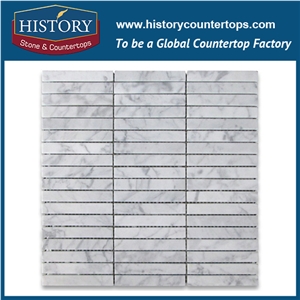 History Stone Beautiful Design Made in China, Natural Honed Bianco Carrara White Marble Natural Stone Grand Brick Linear Pattern Mosaic Tile for Kitchen Backsplash and Tv Background Wall