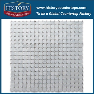 History Stone Beautiful Design Made in China, Polished Spain Cream Marfil Beige Marble 2 Inches Octagon with Dark Emperador Dots Mosaic Tiles for Bathroom Wall, Flooring & Mural Mosaic