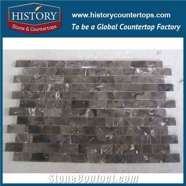 History Stone Beautiful Design Reasonable Price Quanzhou Factory, Dark Emperador Linear Strips Pattern Mosaic Tiles for Kitchen Floor, Tv Background Wall Cladding, Home Decorative Marble Mosaic