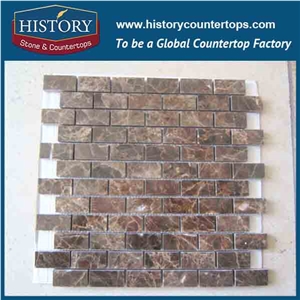 History Stone Beautiful Design Reasonable Price Quanzhou Factory, Dark Emperador Linear Strips Pattern Mosaic Tiles for Kitchen Floor, Tv Background Wall Cladding, Home Decorative Marble Mosaic