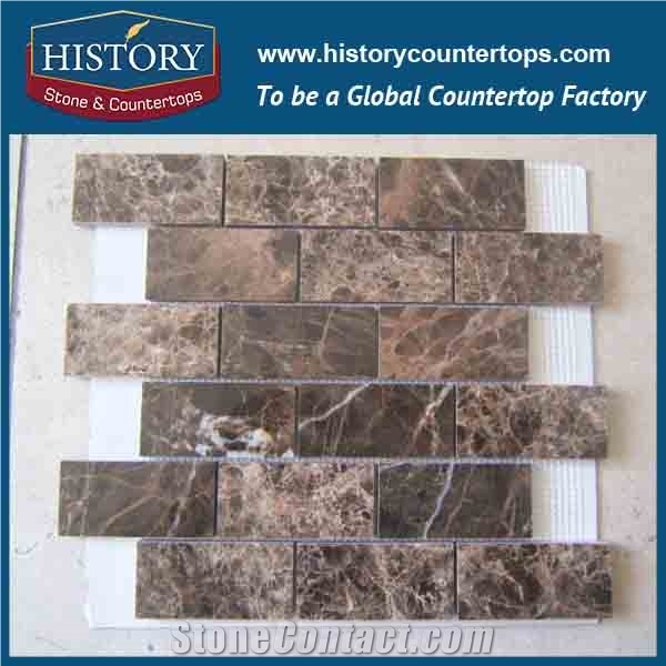 History Stone Beautiful Design Reasonable Price Quanzhou Factory, Dark Emperador Linear Strips Pattern Mosaic Tiles for Kitchen Floor, Tv Background Wall Cladding, Home Decorative Marble Mosaic