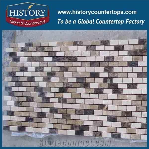 History Stone Beautiful Design Reasonable Price Quanzhou Factory, Dark Emperador Linear Strips Pattern Mosaic Tiles for Kitchen Floor, Tv Background Wall Cladding, Home Decorative Marble Mosaic