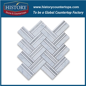 History Stone Beautiful Design Reasonable Price Quanzhou Factory, Polished Bianco Carrara White Marble Thassos Lines Herringbone Pattern Mosaic Tiles, Home Decoration Flooring & Wall Mosaic