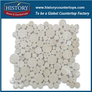 History Stone Best Clearance Quanzhou Supplier, Pretty Polished Spain Cream Marfil Bubble Round Beige Marble Flooring Mosaic Tile for Bathroom, Kitchen, Pool, Subway and Fireplace Decoration