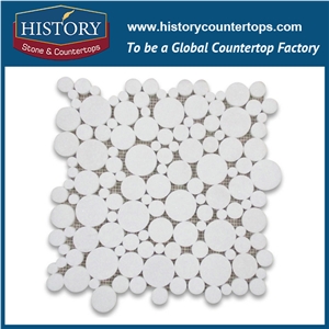 History Stone Best Commercial Tiles Shandong Manufacturer, Customized Honed White Thassos Marble Bubble Round Paramount Pattern Online Mosaic Bathroom Tiles Ideas, Wall & Flooring Stone Mosaic