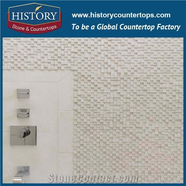 History Stone Certificated Shandong Supplier Competitive Price, Beige Limestone 3 D Square Shaped Mosaic Wall Tiles for Kitchen Backsplash and Tv Background Wall, Decorative Flooring Mosaic