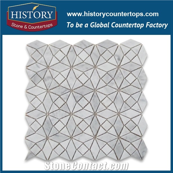 History Stone Certificated Shandong Supplier Competitive Price, Honed Carrara White Kaleidoscope Pattern Diamond Mixed Wall Mosaic Tile for Outdoor Decoration with Low Price, Floor & Mural Mosaic