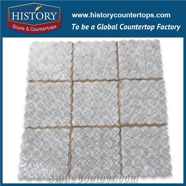 History Stone Certificated Shandong Supplier Competitive Price, Honed Carrara White Kaleidoscope Pattern Diamond Mixed Wall Mosaic Tile for Outdoor Decoration with Low Price, Floor & Mural Mosaic