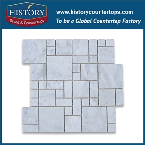 History Stone Certificated Shandong Supplier Competitive Price, Honed Carrara White Kaleidoscope Pattern Diamond Mixed Wall Mosaic Tile for Outdoor Decoration with Low Price, Floor & Mural Mosaic