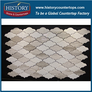 History Stone Certificated Shandong Supplier High Quality Competitive Price, Bianco Carrara and Emperador Leaf Pattern Mosaic Tile for Interior Decoration, Floor & Wall White Marble Mosaic