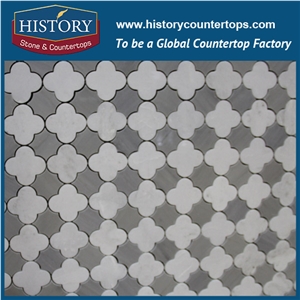 History Stone Certificated Shandong Supplier in Stock Quality Assured, White and Grey Carrara Arabesque Pattern Mosaic Tile from Newzealand, Swimming Pool Designs Mixed Color Marble Mosaic
