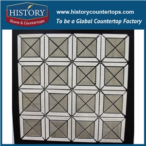 History Stone Certificated Shandong Supplier in Stock Quality Assured, White and Grey Carrara Arabesque Pattern Mosaic Tile from Newzealand, Swimming Pool Designs Mixed Color Marble Mosaic