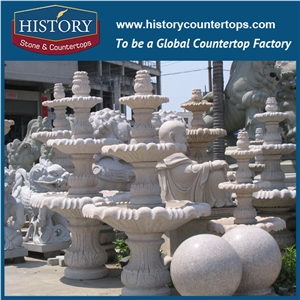History Stone Cheap Fountain by Excellent Producer in Quanzhou, Natural Grey Granite Luxury Design Water Garden Fountain with Hand Carved Statues and Cranes, Sculptured Stone Fountain