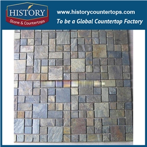 History Stone China Dark Golden Bricks Type Nature Slate Art Mosaic Stone for Washroom Kitchen Walling, Floor Covering