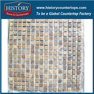 History Stone China Dark Golden Bricks Type Nature Slate Art Mosaic Stone for Washroom Kitchen Walling, Floor Covering