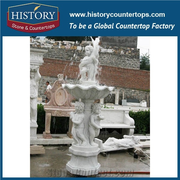 History Stone China Deft Manufacturer Modern Design Fountain, Yellow Granite Pony Child Piping up Fountain for Househlod Decoration with Low Price, Stone Sculptured Water Fountain