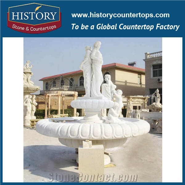 History Stone China Fujian Professional Manufacture, White Marble Large Floral Base Garden Water Fountain with Exquisite Carved Human Statues, Decorative Sculptured Water Fountain