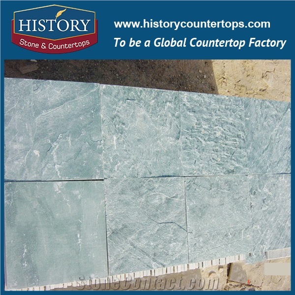 History Stone China Green Color Square Slate Tiles for Park Villa Paver, Housing Wall Covering and Non-Slip Kitchen Floor Tile Flooring