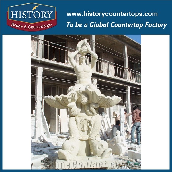 History Stone China Guangdong Factory Carved Fountain, Fine Quality Grey Granite Large Western Style Fountain with Carved Lion Heads Nozzle and Words, Sculptured Water Fountain