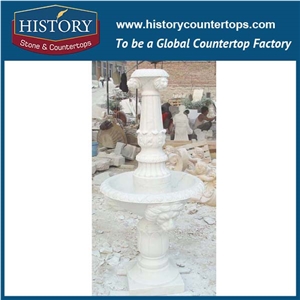 History Stone China Guangdong Factory Carved Fountain, Fine Quality Grey Granite Large Western Style Fountain with Carved Lion Heads Nozzle and Words, Sculptured Water Fountain