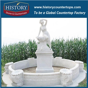 History Stone China Hot Selling Carved Fountain, White Marble Large Western Style Pillar Fountain with Beautiful Lady for Villa Decoration with Low Price, Stone Sculptured Water Fountain