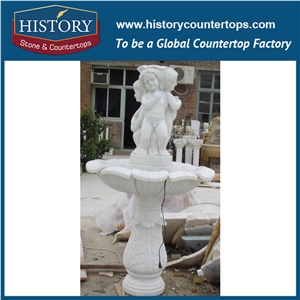 History Stone China Huian Factory Carved Fountain, High Quality Polished White Marble One Tier Fountain with Exquisite Sculptured Cherubs, Natural Stone Water Fountain